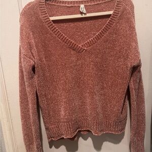 Mudd V-Neck Chenille Sweater - Dusty Rose